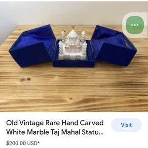 Old vintage rare hand carved white marble taj mahal